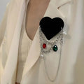 New Arrivals Korean Unique Design Elegant Love Heart Long Tassel Chains  Pin Rhinestone Pendants Brooch Women