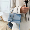 Ladies Fashion Handbag Small Square Shoulder Crossbody Bag Solid Color PU Leather with Button Decoration