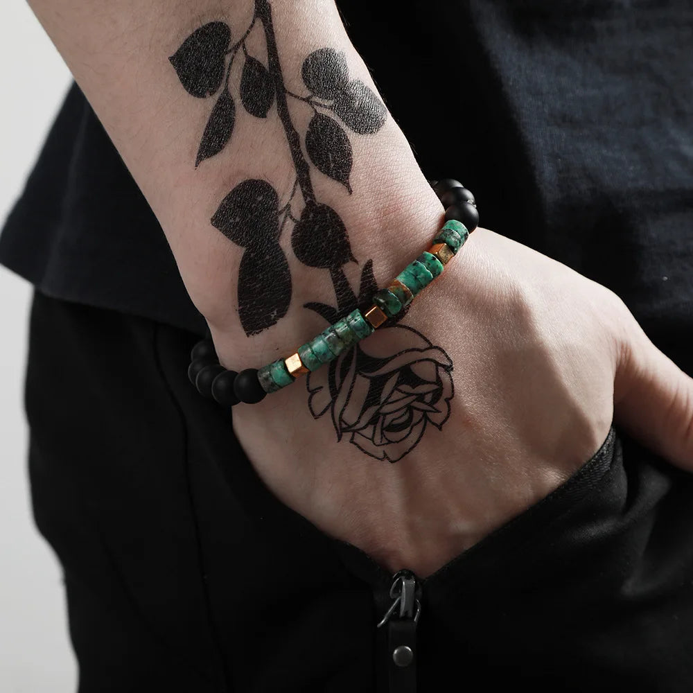 Matte Black Stone Imperial Stone Turquoise Adjustable Energy Beads Bracelet for Men
