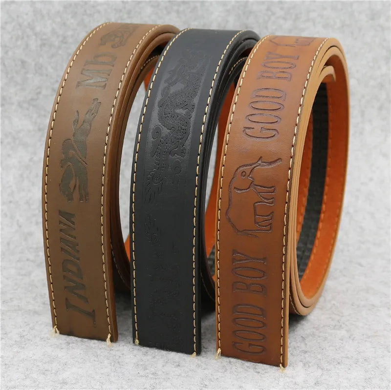 New Fashion PU Belt Strap Men's Automatic Buckle Belt Without Buckles Ratchet Belts Strap LQbelt Factory MegaBDM