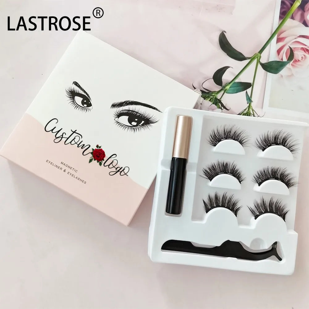 Hot Selling Magnetic Eyelashes 5 Magnets Lashes 3D Magnetic Eyelash and Magnetic Eyeliner with Lash Tweezers for Set of 3 Pairs