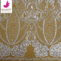 HY2559 Top High-end White Embroidered Lace Fabric Sequin Tulle Lace With Beads Wedding Dress Fabric