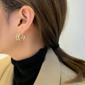 New Elegant Non Tarnish 18k Pvd Plated Irregular Geometric CC Shape Stainless Steel Gold Helix Hoop Earrings for Women