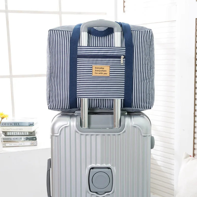 White Blue Stripes Durable Polyester Oxford Fabric Fashion Duffle Bag 6 Colors Korean Portable Storage Dormitory Travel Clothes