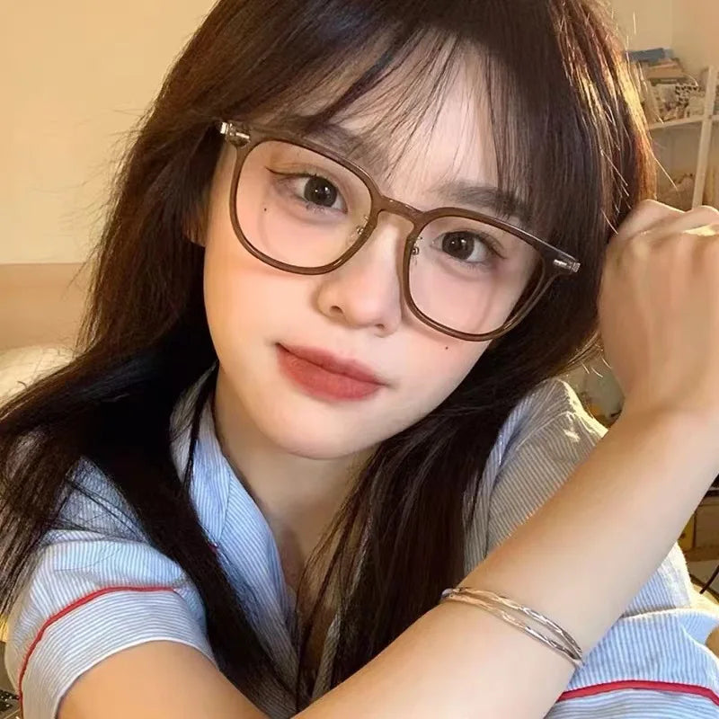 Tiktok Ins  Acold Brown White Thin Can Be Matched  Myopia Glasses Framen  Anti-blue Light Mirror Female