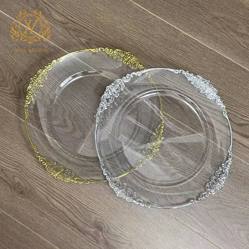 Transparent Wedding Hotel Party Hot Gold Decoration Round Plastic Charging Plate Charger Plate