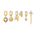 Fashion Jewelry Colorful Zircon Stud Earrings Geometric 18K Gold Plated Brass Simple Fringe Six-Piece Earring Set for Women