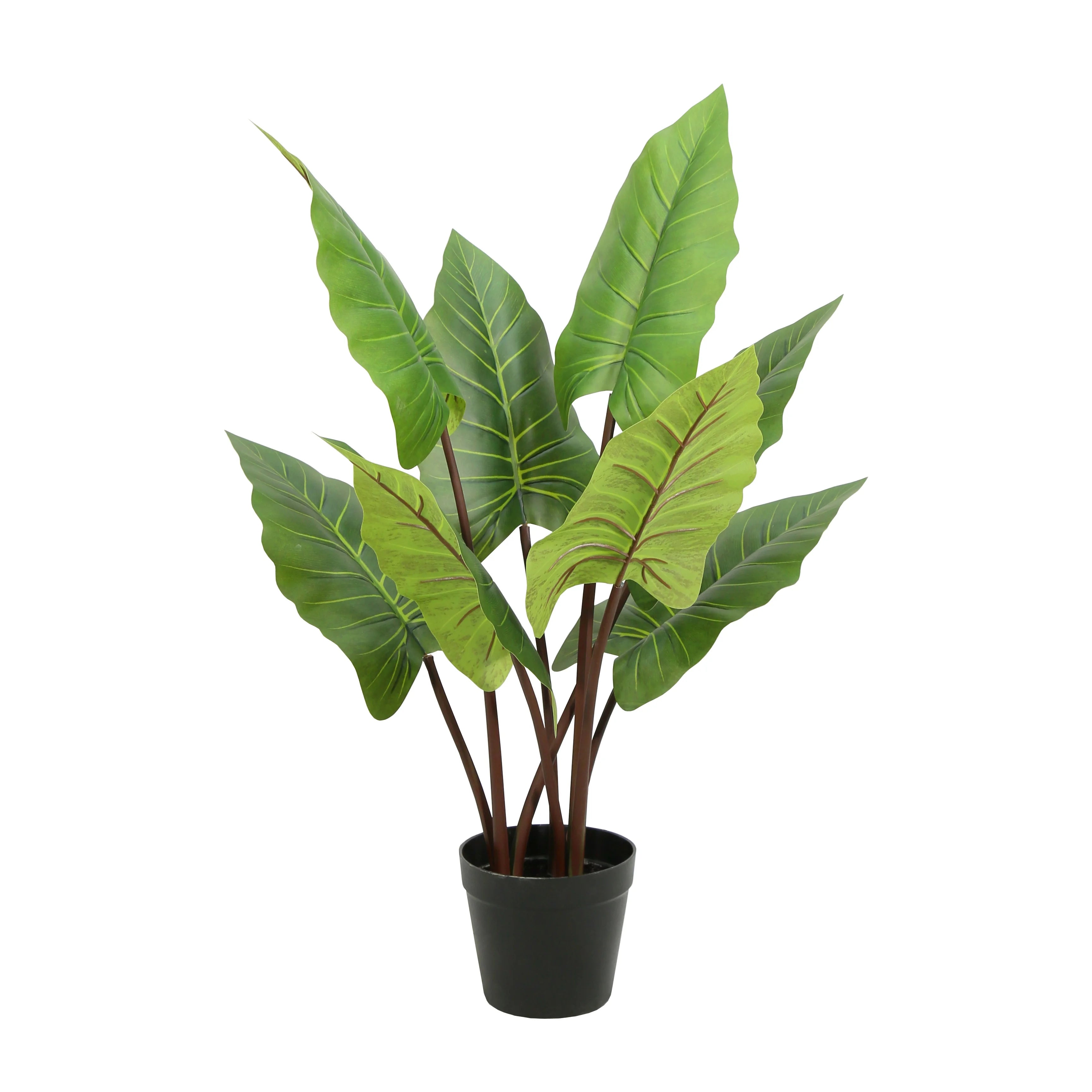 High Simulation Big Leaf Faux Green Plants in Pot Tropical Bonsai Artificial Rainbow Taro Plant Colocasia Esculenta for Home