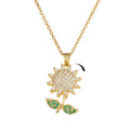 Rotating Spinner Sun Flower Pendant Necklaces 18K Gold Stainless Steel Chain Zircon Sunflower Spinning Necklace