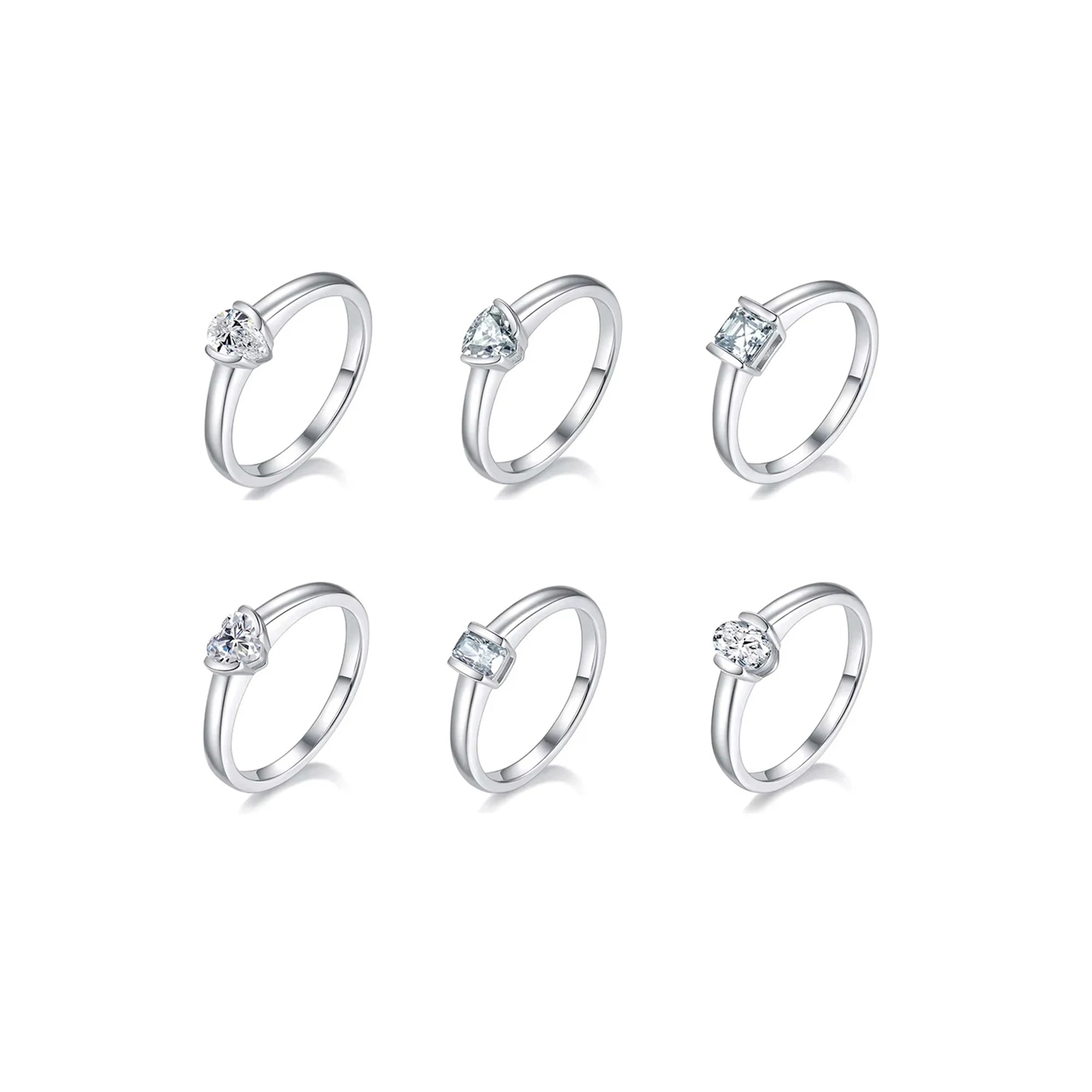 Abiding Minimalist Design Solitaire Oval Pear Trillion Radiant Asscher Heart Cut 0.5 Carat Moissanite Diamond 925 Silver Rings
