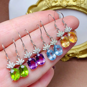 Factory Supply 925 Sterling Silver Clover Butterfly Stud Earrings 7mm*9mm Natural Gemstone Gold Plated Trendy for Party Gift