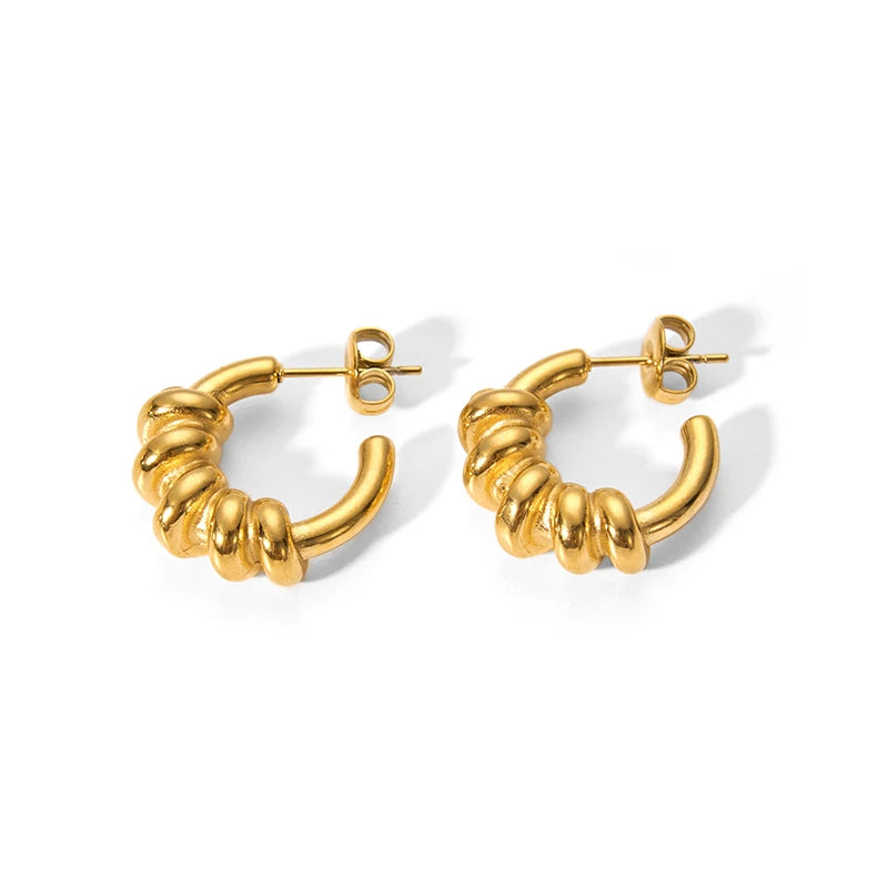 New Design Stainless Steel PVD Plated Spiral Twisted Hoop Earrings Non Tarnish for Woman