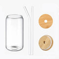 Hot Custom 350ml 500ml 600ml Beverage Bottle Set Cylindrical Glass Cup Beer Bottle 500ml Juice Bottles With Bamboo Cap and Straw