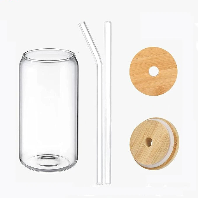 Hot Custom 350ml 500ml 600ml Beverage Bottle Set Cylindrical Glass Cup Beer Bottle 500ml Juice Bottles With Bamboo Cap and Straw