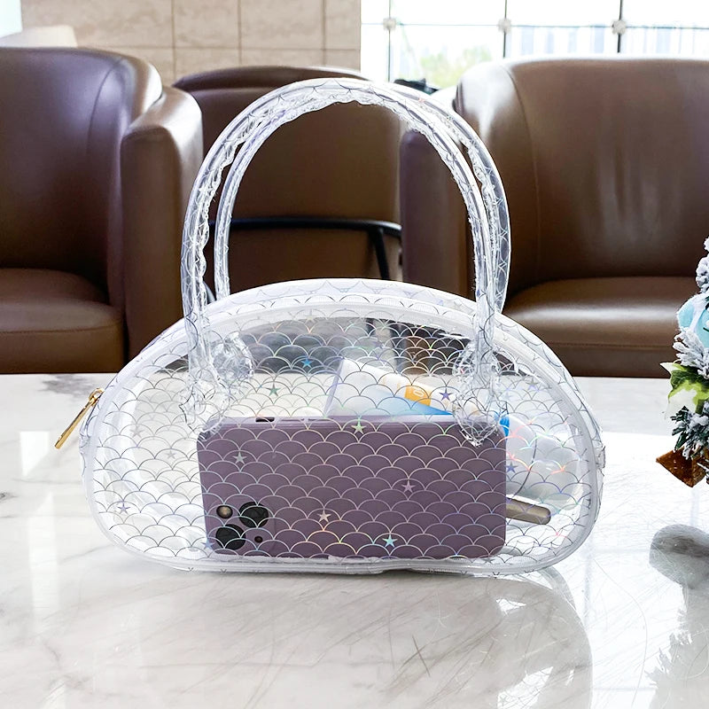 Personalized Transparent PVC Waterproof Makeup Travel Bags with Zipper Closure Soft Handle Eco-Friendly & Large Capacity