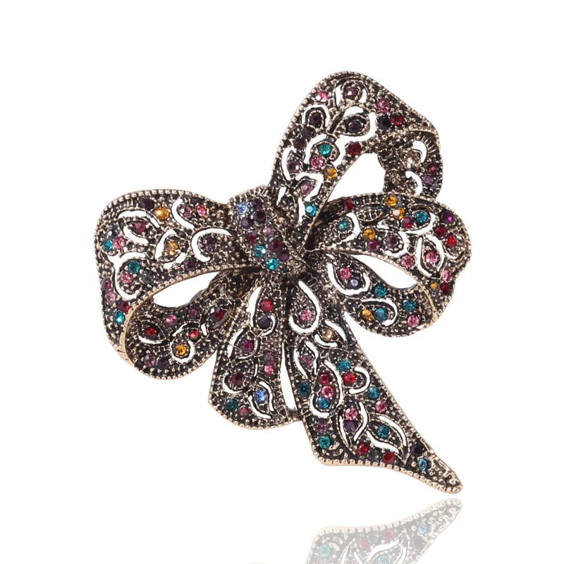 Black Color Rhinestone Bow Brooches for Women Large Bowknot Brooch Pin Vintage Fashion Jewelry Winter Accessories