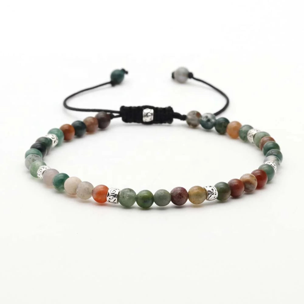 Adjustable 4mm Macrame Natural Stone Bead Bracelet Lava Rock Agate Onyx Rose Quartz Amethyst Gemstone Healing Energy Classic