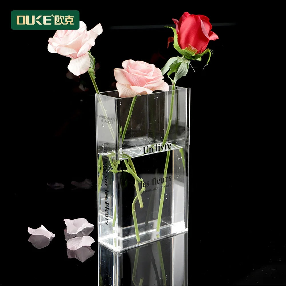 Wholesale Watertight Bending clear Acrylic Book Flower Vase Centerpiece