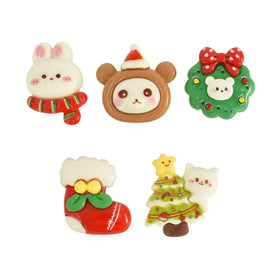 Kawaii Christmas Style Rabbit and Bear Flatback Resin Cabochons for DIY Cream Glue Handcrafted Hairpin Phone Case De