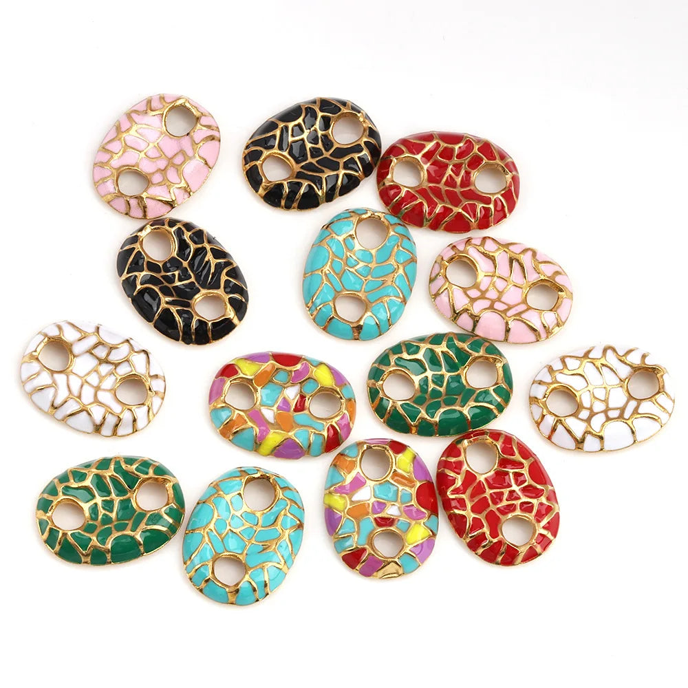 Fashion No Tarnish Stainless Steel Colorful Drop Enamel Double Hole Patterned Connection Pendant for DIY Jewelry Accessories