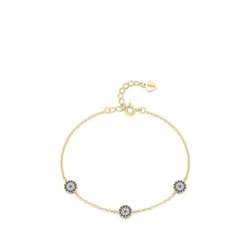 Fashion Jewelry 925 Sterling Silver Three Round Blue Eyes Diamond Devil Eye White Zircon Gold Plated Bracelets for Women