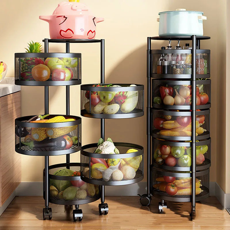 Kitchen Cast Iron Multi-layer Storage Holders Kitchen Movable Storage Vegetable Rack Storage Shelf with Wheels