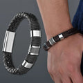 SC Punk Weave Leather Bracelet Braided Wristband String Bracelet Wrap Vintage Buckle Leather Bracelet for Men
