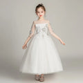 Children's Cute Sweet Autumn Chiffon Princess Wedding Dress Medium Sleeved Girls' Evening Dress