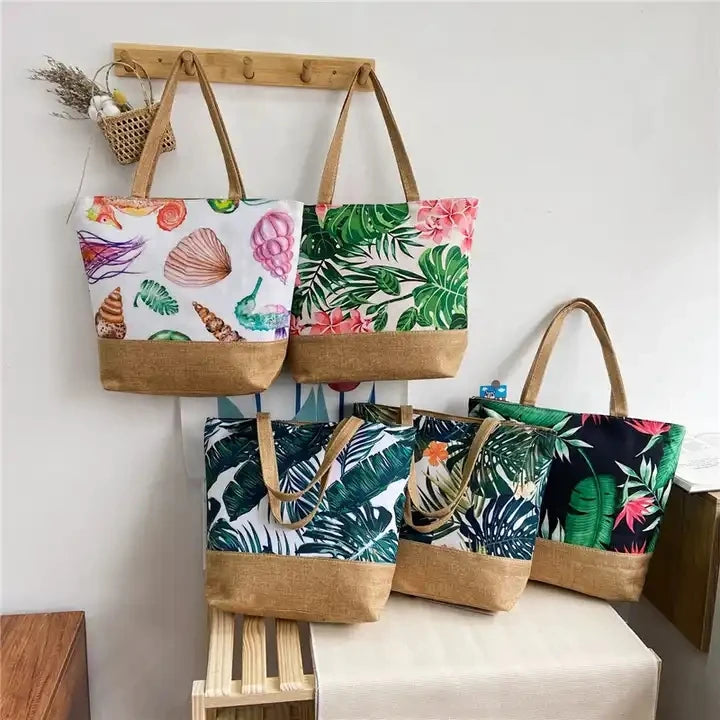 Tropical Shopping Handbag Canvas Tote Women Summer Beach Weekender Bags