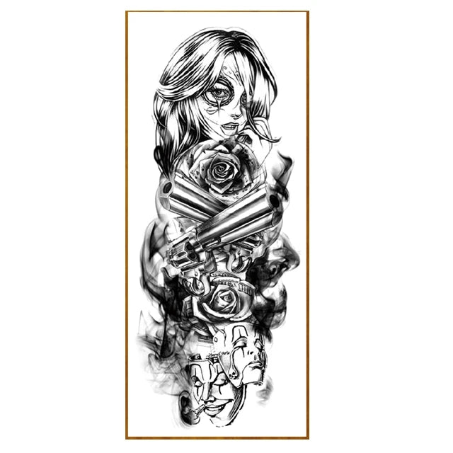 TQB-100 Waterproof Cool Arms Full Sleeves Gun Tattoo Stickers Shooter Temporary Tattoo