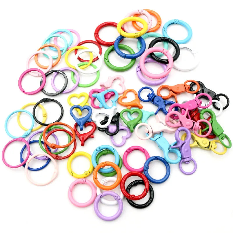 New Fashion Multi-colors Mixed Alloy Open Rings Lobster Clasp Hooks DIY Keychain Jewelry Making Findings Supplies Accessories