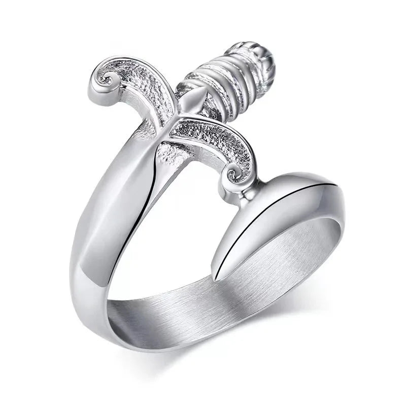 Fashion Street Daily Jewelry Stainless Steel Solider Design Silver Sword Wrap Dagger Rings for Men Women
