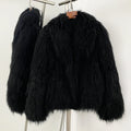 OFTBUY 2025 Winter Fashion Black Fur Coats 100% Fluffy Sheep Fur Coat Women Natural Mongolian Fur Coat Elegant Turn-down Collar