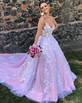 Latest Pink Lace Backless Wedding Dresses V Neck Appliqued Sleeveless Bridal Gowns Sweep Train Tulle Bridal Wedding Gowns
