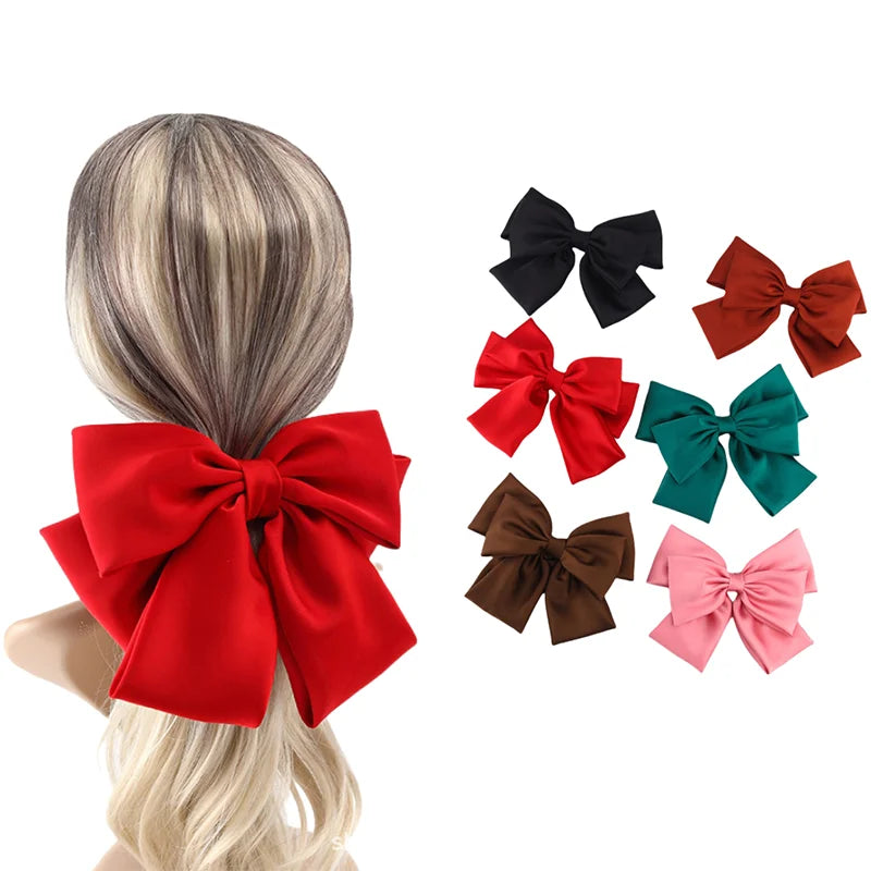 New Design Dream Fashion Style Large Bow Women's Style Simple and Versatile Simple Satin Hair Bow Barrette