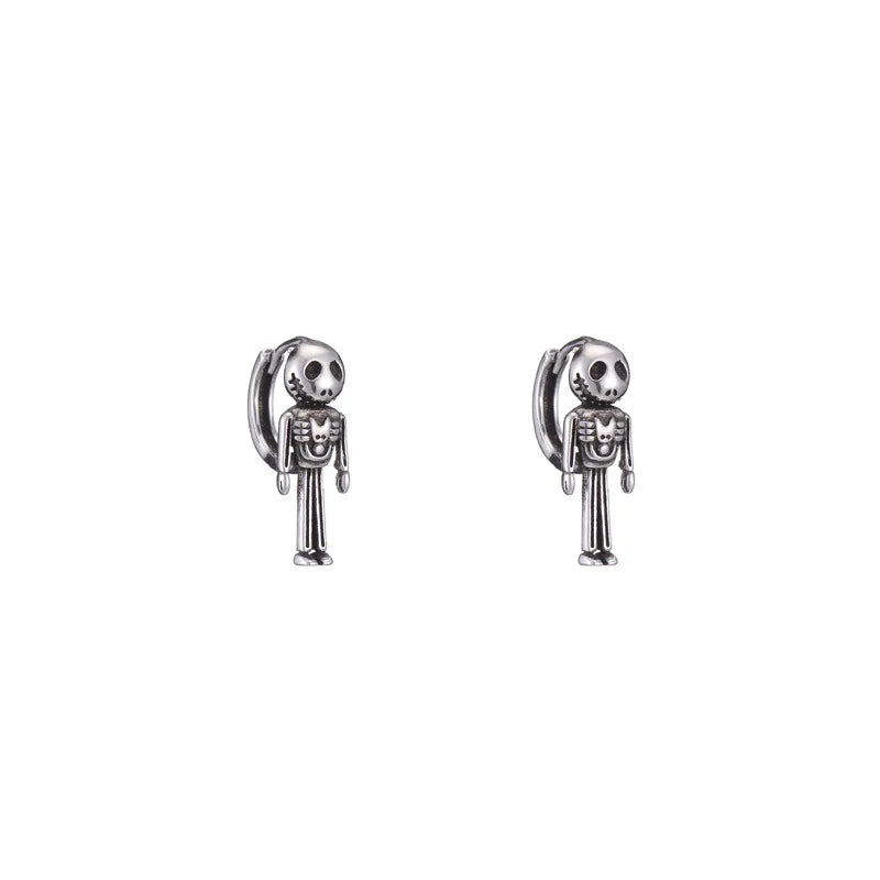 S925 Silver Retro Skull Punk Hoop Earrings Cute Style Jewelry for Men Women for Wedding Party Gift Christian Religious Symbol