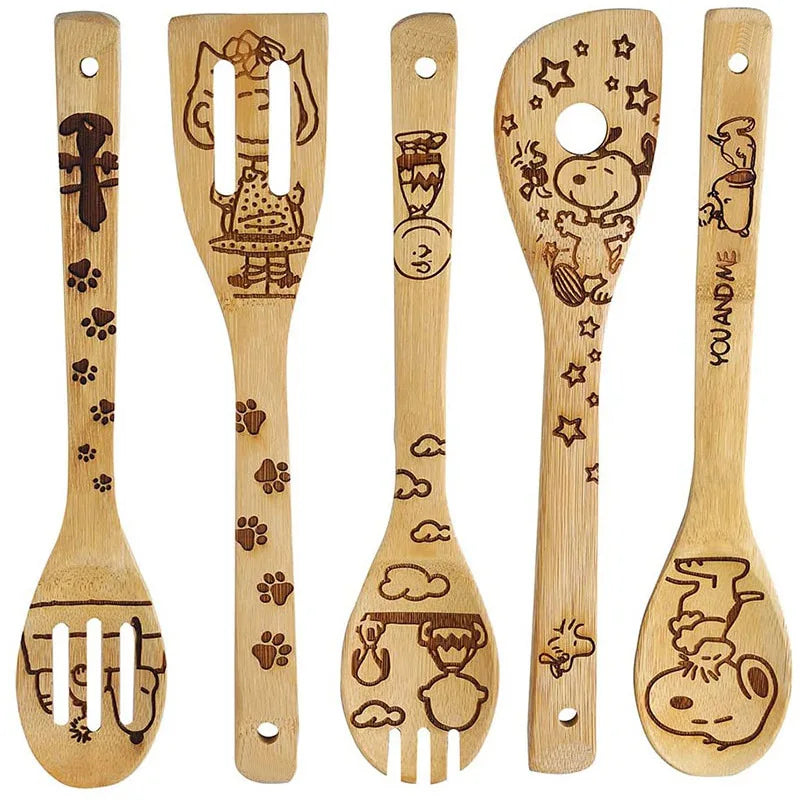 Wanuocraft Custom Eco-Friendly Bamboo Cooking Tool Sets New Fashionable Cute Design Disposable Option for Family Kitchen Use