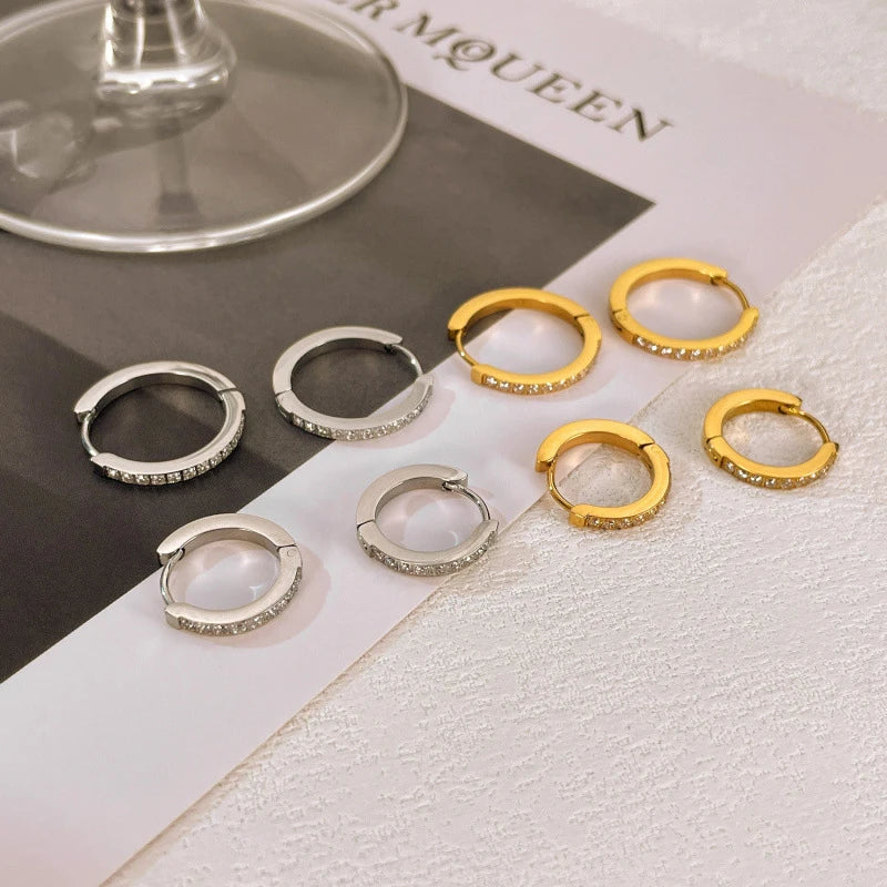 G3981 Wholesale 16mm 20mm Dainty Huggie Earrings Women Gold Plated Stainless Steel Cubic Zirconia Hoop Earrings Fashion Jewelry