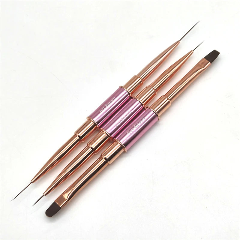 Personalized 2 Sided Uv Flat Gel Polish Round Brush Good Quality Synthetic Hair Nail Gel Builder Brush with Liner Brush