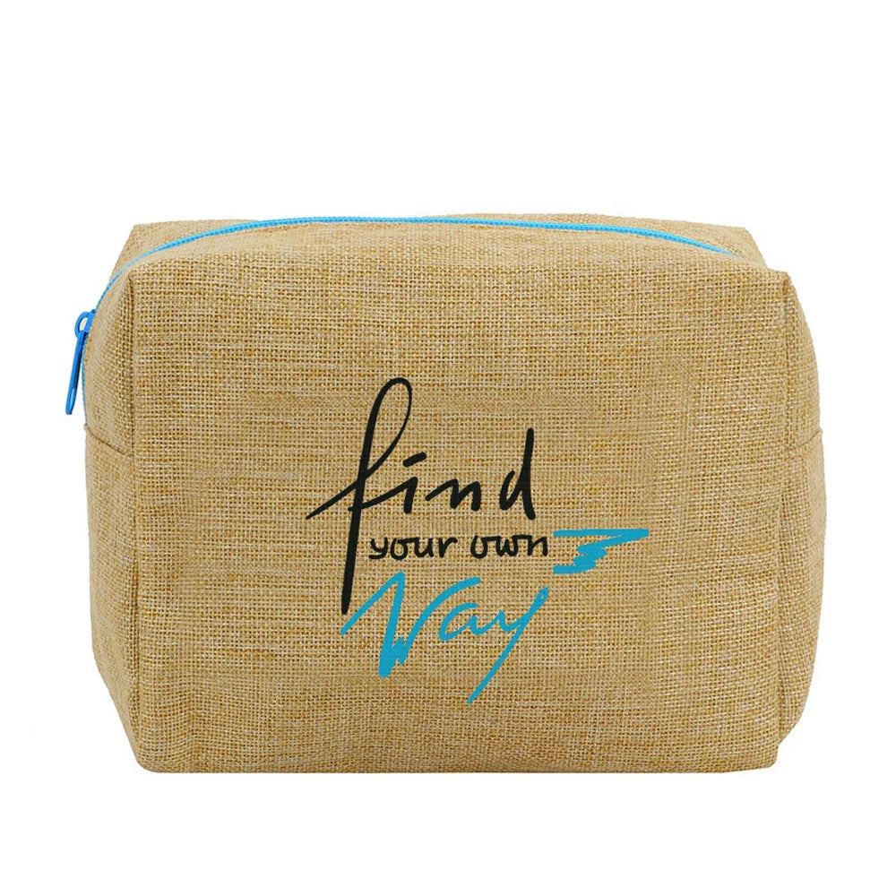 Natural Linen Fabric Makeup Bag Zip Cosmetic Pouch Eco-Friendly Linen Zipper Pouch Gift Pouch with Logo Printing Custom