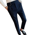 Men's Business Formal Suit Pants Summer Drape Washed Elastic Waist Smart Casual Zipper Fly Breathable