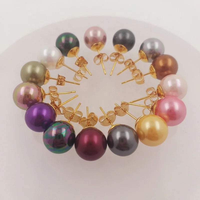 JX66 Stainless Steel Pearl Stud Earring Over 15 Colors Available High Quality Shell Pearl for Girl Woman Daughter Jewelry