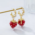 Vintage Pearl Rhinestone Red Color Strawberry Drop Earrings for Women Sweet Fashion Jewelry