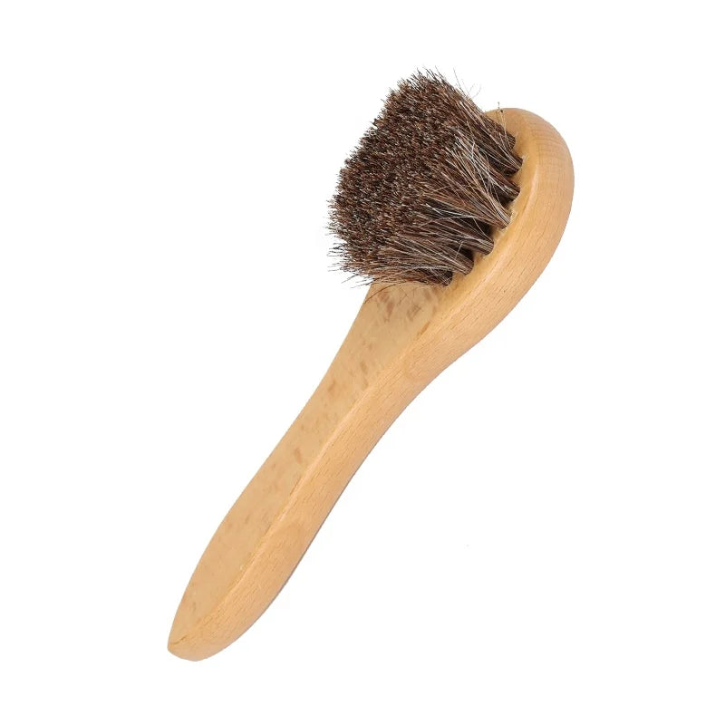 Factory Wholesale Custom Logo Wooden Handle Horse Hair Shoe Polish Brush Shoe Clean Brush
