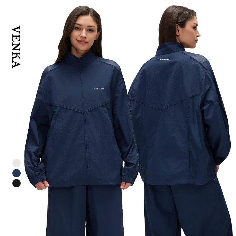 Women Mesh Patchwork Sun Protection Clothing Outdoor Lightweight Waterproof All-Match Loose Thin Stand Collar Sports Jacket