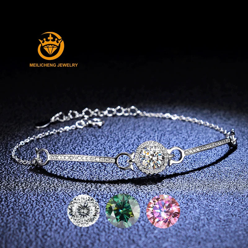 New Style Silver925 Moissanite Chain Bracelet White Color 1ct Round Moissanite Bangle Wholesale Price Link Bracelets