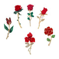 Elegant Women's Rhinestone Red Rose and Tulip Flower Brooch Alloy Lapel Pins and Wedding Party Badge for Gift Jewelry
