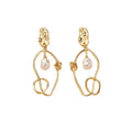 HOVANCI 18K Real Gold Plating Irregular Hollow Geometric Round Pendant Earrings Double Round Seawater Pearl Drop Earrings MegaBDM