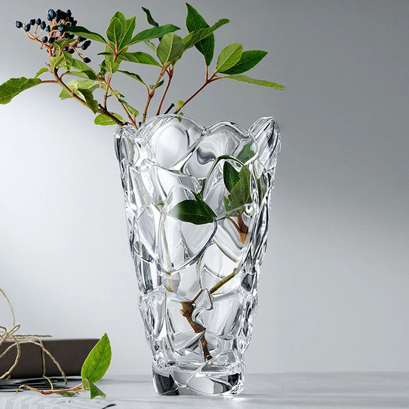 INS Popular Modern Design Wide Mouth Frosted Crystal Glass Hydroponic Flower Planted Table Centerpiece for Parties