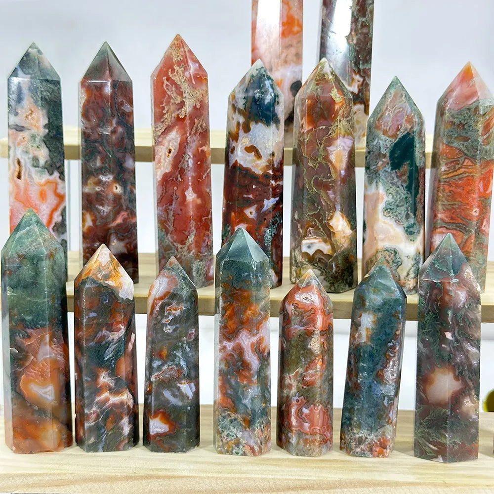 Wholesale Factory Price Natural Red Moss Agate Point Healing Druzy Crystal Points Stone Tower for Decoration Gift